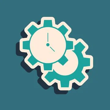 Green Time Management icon isolated on green background. Clock and gear sign Stock-Illustration