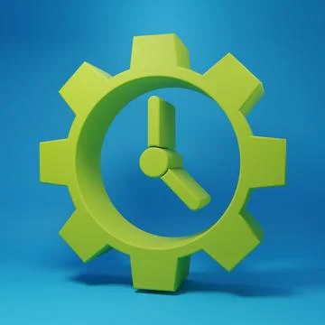 Green Time Management icon isolated on blue background. Clock and gear sign.. Stock Illustration