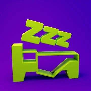 Green Time to sleep icon isolated on purple-blue background. Sleepy zzz. He.. Stock Illustration