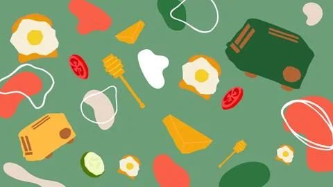 Green toaster and egg breakfast background Illustrazione stock