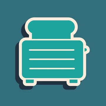 Green Toaster with toasts icon isolated on green background. Long shadow st.. Stock Illustration