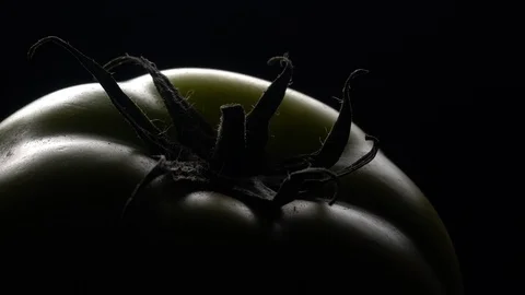 Green tomato in rotation on black background. Stock Footage 98764097