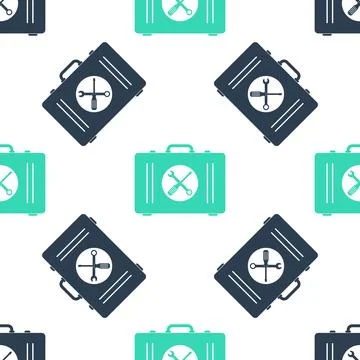 Green Toolbox icon isolated seamless pattern on white background. Tool box sign イラスト素材