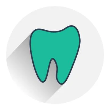Green Tooth icon in flat design. Vector illustration. Tooth icon with long sh Stock Illustration