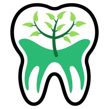 Green tooth with tree growing out leaves dental Illustrazione stock