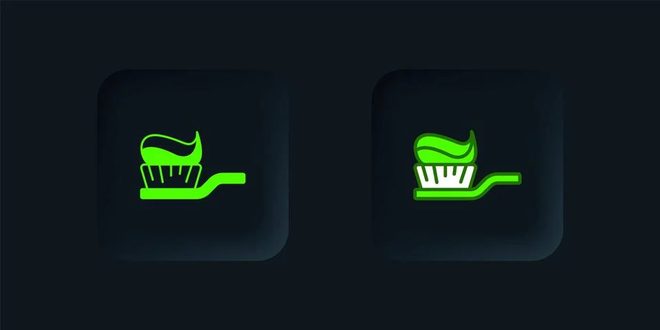 Green Toothbrush with toothpaste icon isolated on black background. Black s.. Stock Illustration