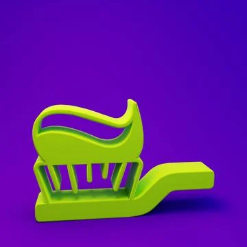 Green Toothbrush with toothpaste icon isolated on purple-blue background. M.. Stock Illustration