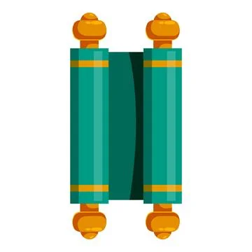 Green torah scroll with gold handles representing jewish history and traditio Stock Illustration
