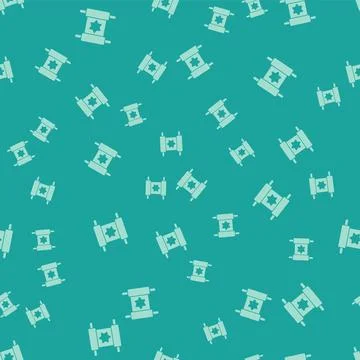 Green Torah scroll icon isolated seamless pattern on green background. Jewish Illustrazione stock