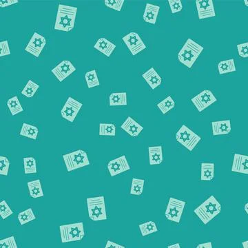 Green Torah scroll icon isolated seamless pattern on green background. Jewish Stock Illustration