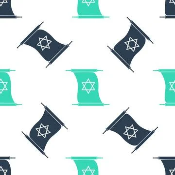 Green Torah scroll icon isolated seamless pattern on white background. Jewish Stock Illustration