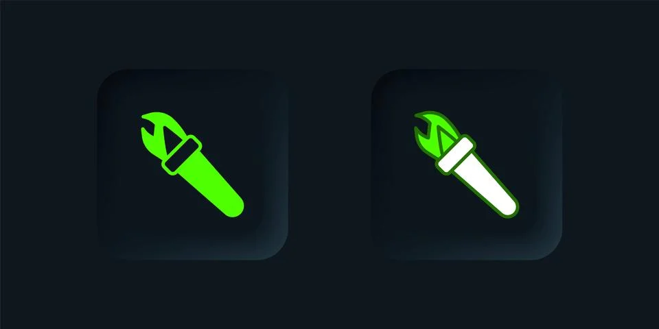 Green Torch flame icon isolated on black background. Symbol fire hot, flame.. Stock Illustration