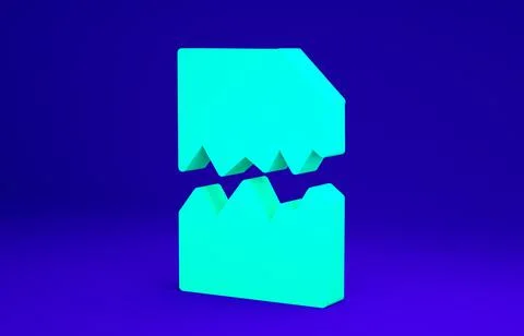 Green Torn document icon isolated on blue background. Minimalism concept. 3d  Stockillustratie