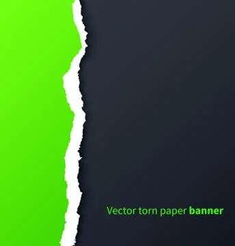 Green torn paper with drop shadows on dark background Stock Illustration