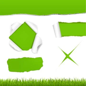 Green torn paper set Stock Illustration