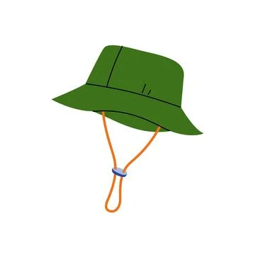 Green tourist bucket hat with string vector illustration isolated on white ba Stock Illustration