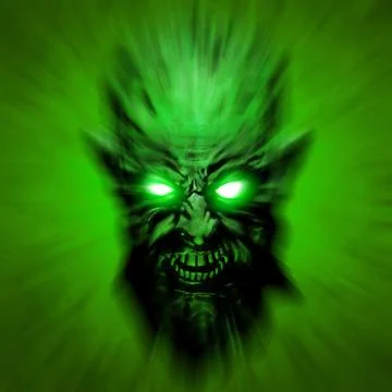 Green toxic head of the shouting monster. 3D illustration. Stock Illustration