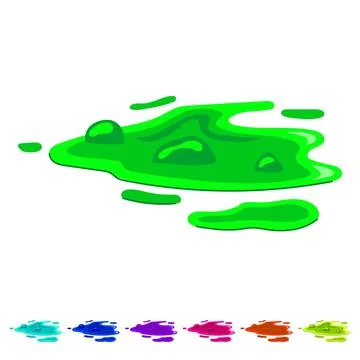 Green toxic slime puddle spreading on white graphic Stock Illustration