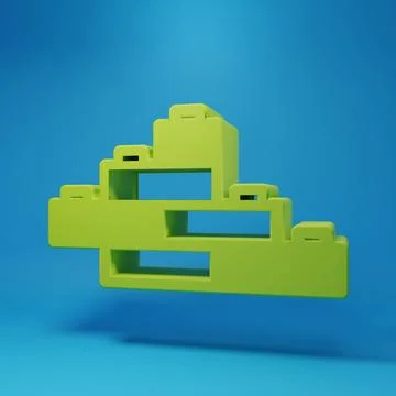 Green Toy building block bricks for children icon isolated on blue backgrou.. 스톡 일러스트