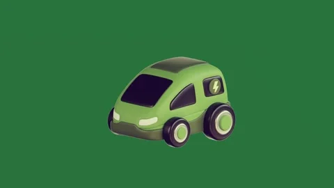 A green toy car on background and green screen animated chromakey background Stock Footage 335937844