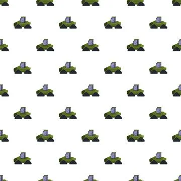 Green tracked vehicles continuous pattern on white background Stock Illustration