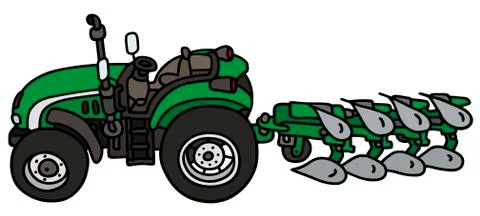 Green tractor with a plow Stock Illustration