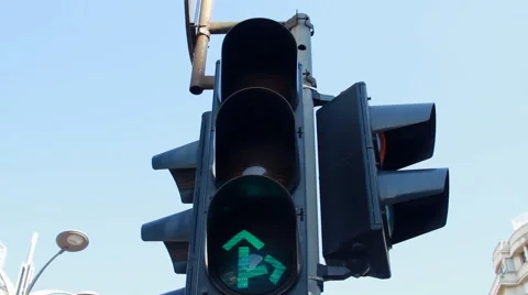 Green Traffic Light, Ahead And To The Right, Street Sign, Traffic, Tilt Stock Footage 43233258
