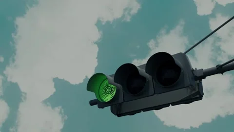 Green Traffic Light on Cloudy Day, Urban Road Safety Signal Stock Footage 313018912