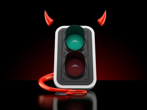 Green traffic light with devil horns and tail Stock Illustration