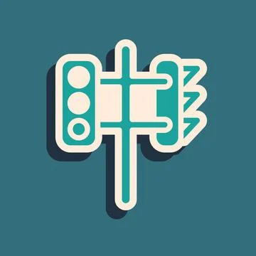 Green Traffic light icon isolated on green background. Long shadow style. Vector Stock Illustration