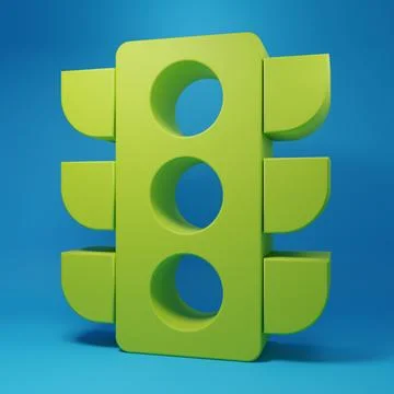Green Traffic light icon isolated on blue background. Minimalism concept. 3.. Illustrazione stock