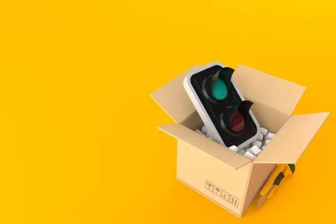Green traffic light inside package Stock Illustration