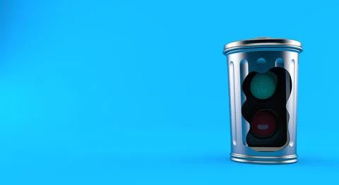 Green traffic light inside trash can Stock Illustration
