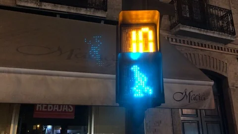 Green traffic light, pedestrian Stock Footage 124159636