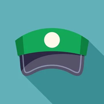 Green train conductor hat with a long shadow on a teal background Stock Illustration