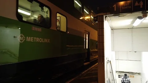 Green train leaving station Stock Footage 102803032