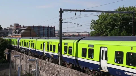 Green train moves in Dublin Stock Footage 1065414
