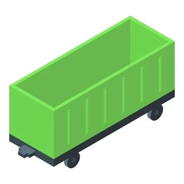 Green train wagon standing on rails, delivery and transportation concept Stock Illustration