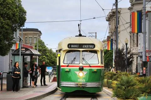 Green tram Foto stock