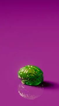 Green translucent 3D brain model reflected on glossy purple surface with sh.. Stock Photos