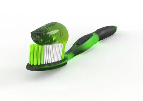 Green translucent plastic toothbrush with green transparent gel toothpaste. Stock Illustration