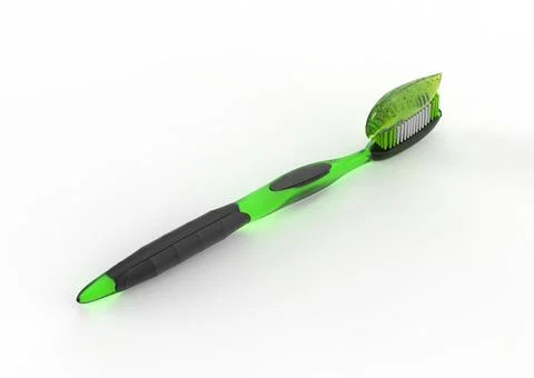 Green translucent plastic toothbrush with green transparent gel toothpaste. 3 Stock Illustration