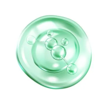 Green transparent serum drop featuring collagen molecules Stock Illustration