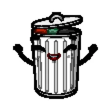 Green trash bin character pixel art vector illustration Stock Illustration