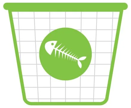 Green Trash Bin with Fish Bone Symbol Vector Stock Illustration