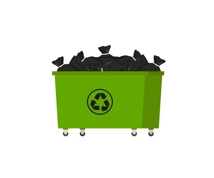 Green trash bin in flat style, vector Stock Illustration