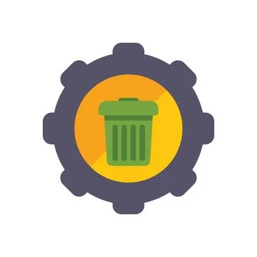 Green trash can icon inside gear setting symbol Stock Illustration