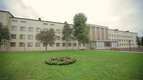 Green tree and grasses in the yard hospital Stock Footage 86410421