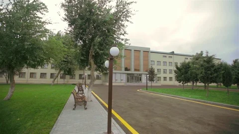Green tree and grasses in the yard hospital Stock Footage 86410973