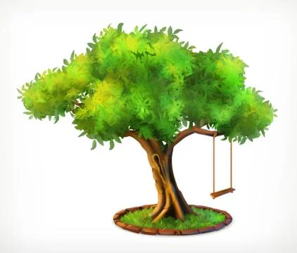 Green tree and swing, vector icon Stock Illustration